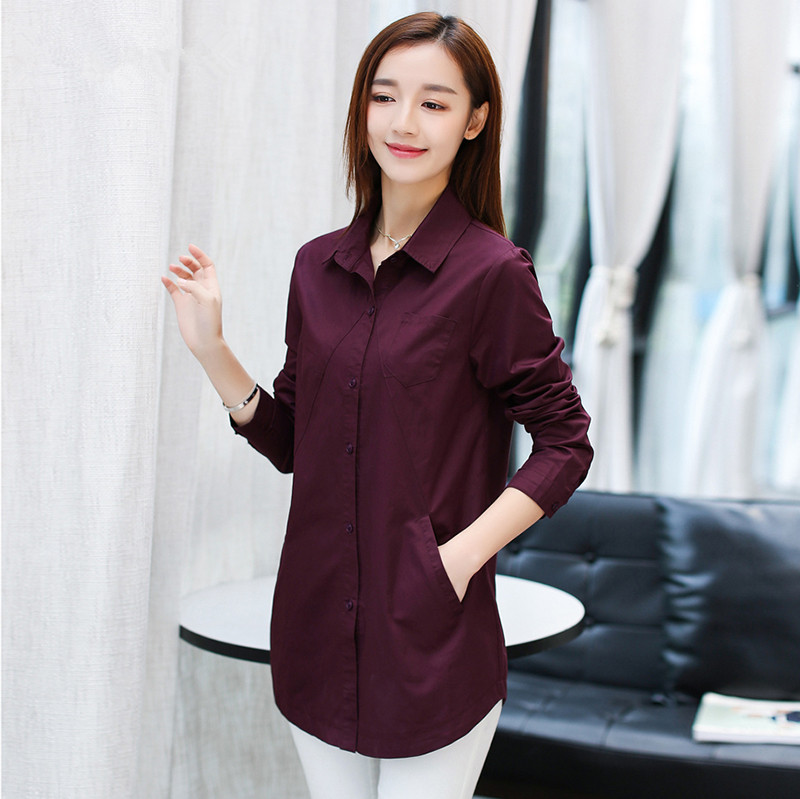 春季新款加大码纯棉衬衫女200斤胖mm宽松遮肚中长款显瘦休闲衬衣