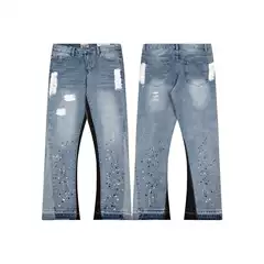 Gallerydept American Retro ins Trendy High Street Distressed Splatter Patchwork Straight Loose Wide-Leg Jeans
