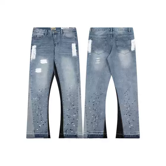 Gallerydept American Retro ins Trendy High Street Distressed Splatter Patchwork Straight Loose Wide-Leg Jeans