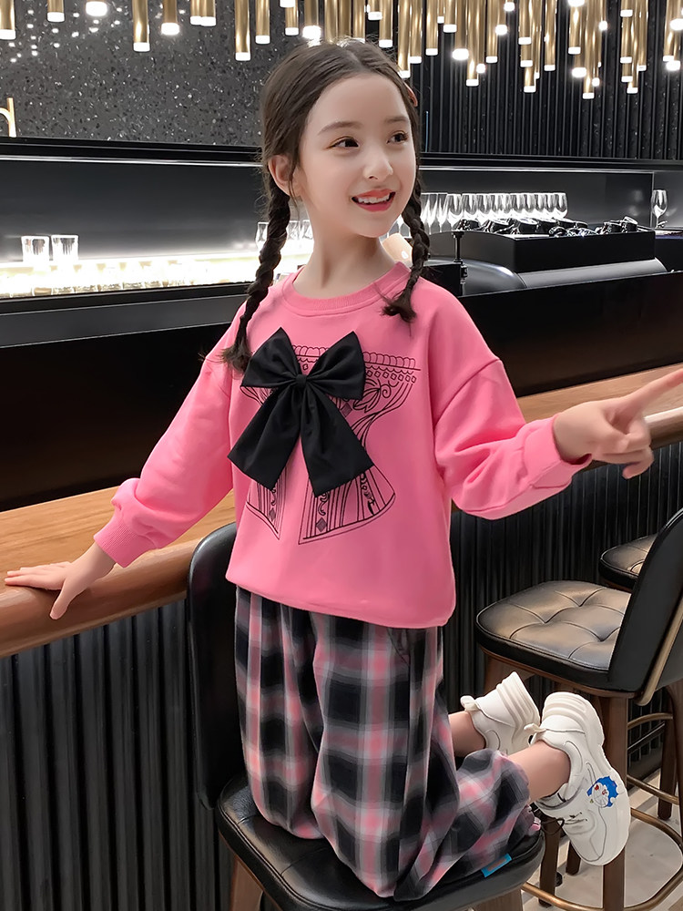 2021 New Girls Autumn Clothes Internet Celebrity Suit Western Style Girls Sportswear Children's Clothes Big Boys Children's Two-piece Spring and Autumn Set