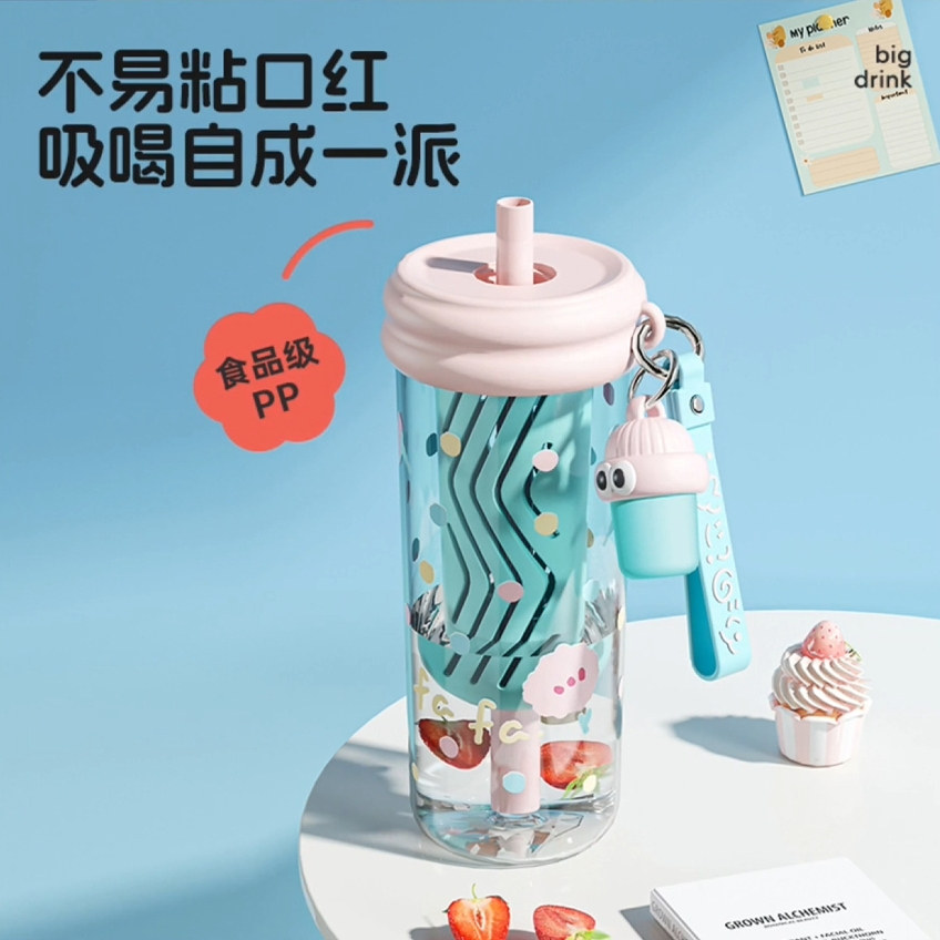 炊大皇吸管水杯女生高颜值夏天成人塑料杯可爱便携大容量奶茶杯子