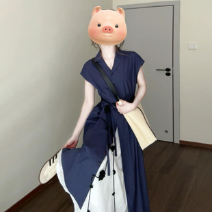 气质显瘦衬衫 海边度假风新中式 女装 连衣裙子2025新款 长裙叠穿 夏季