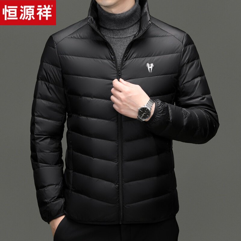 恒源祥冬季新款白鸭绒中年男士轻薄羽绒服百搭保暖休闲立领外套