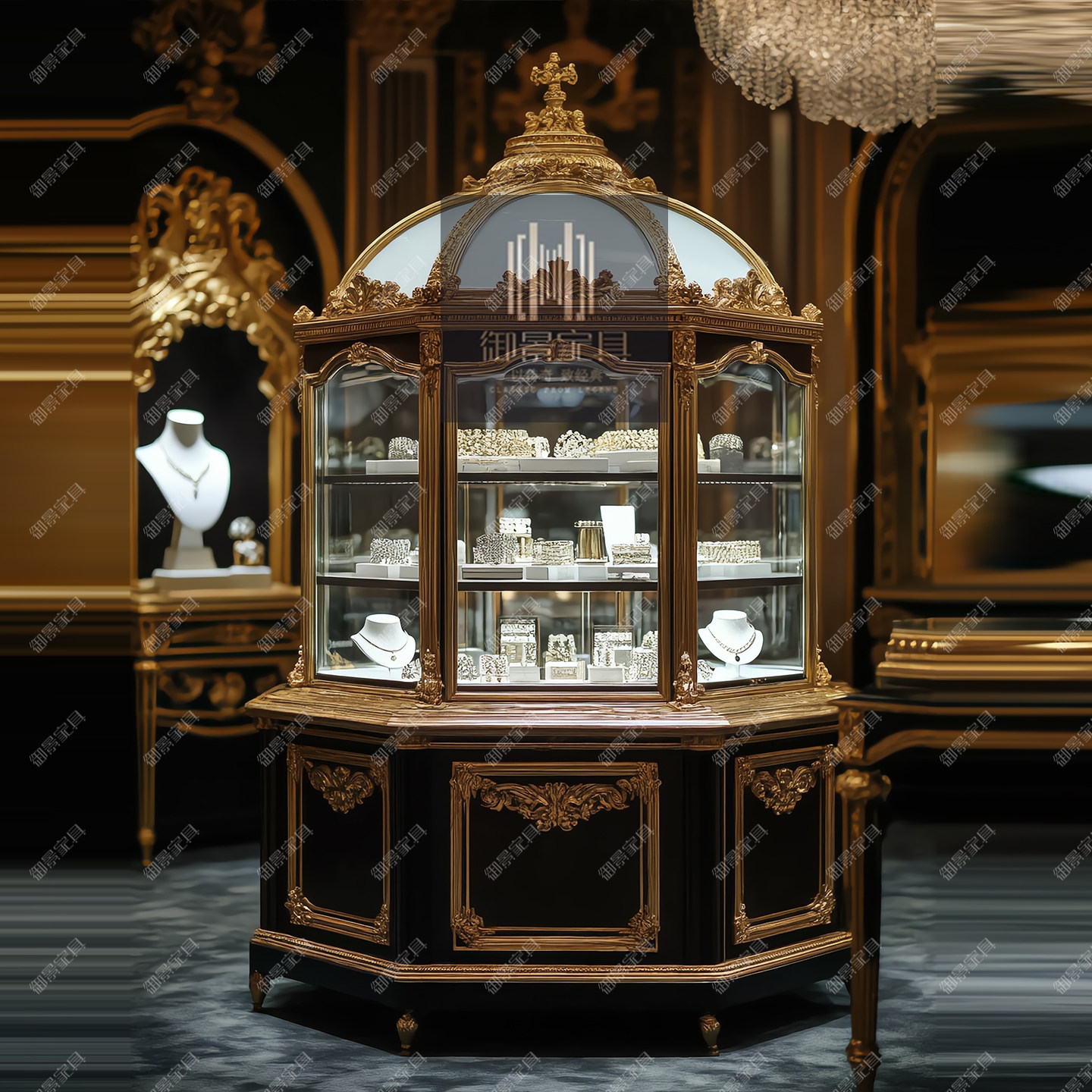 多边形珠宝首饰展柜陈列柜欧式雕花酒柜古董陶瓷奢侈品装饰柜定制