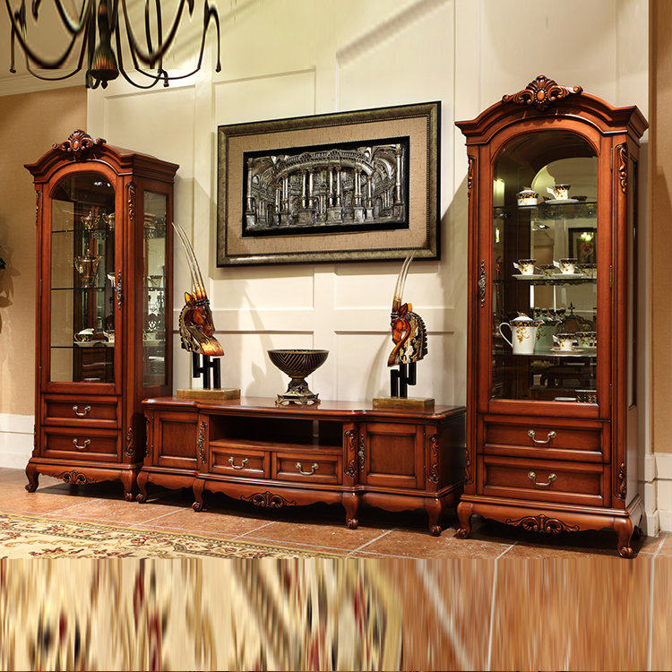 欧式实木组合电视柜美式乡村做旧酒柜展示柜家用地柜矮柜影视柜子