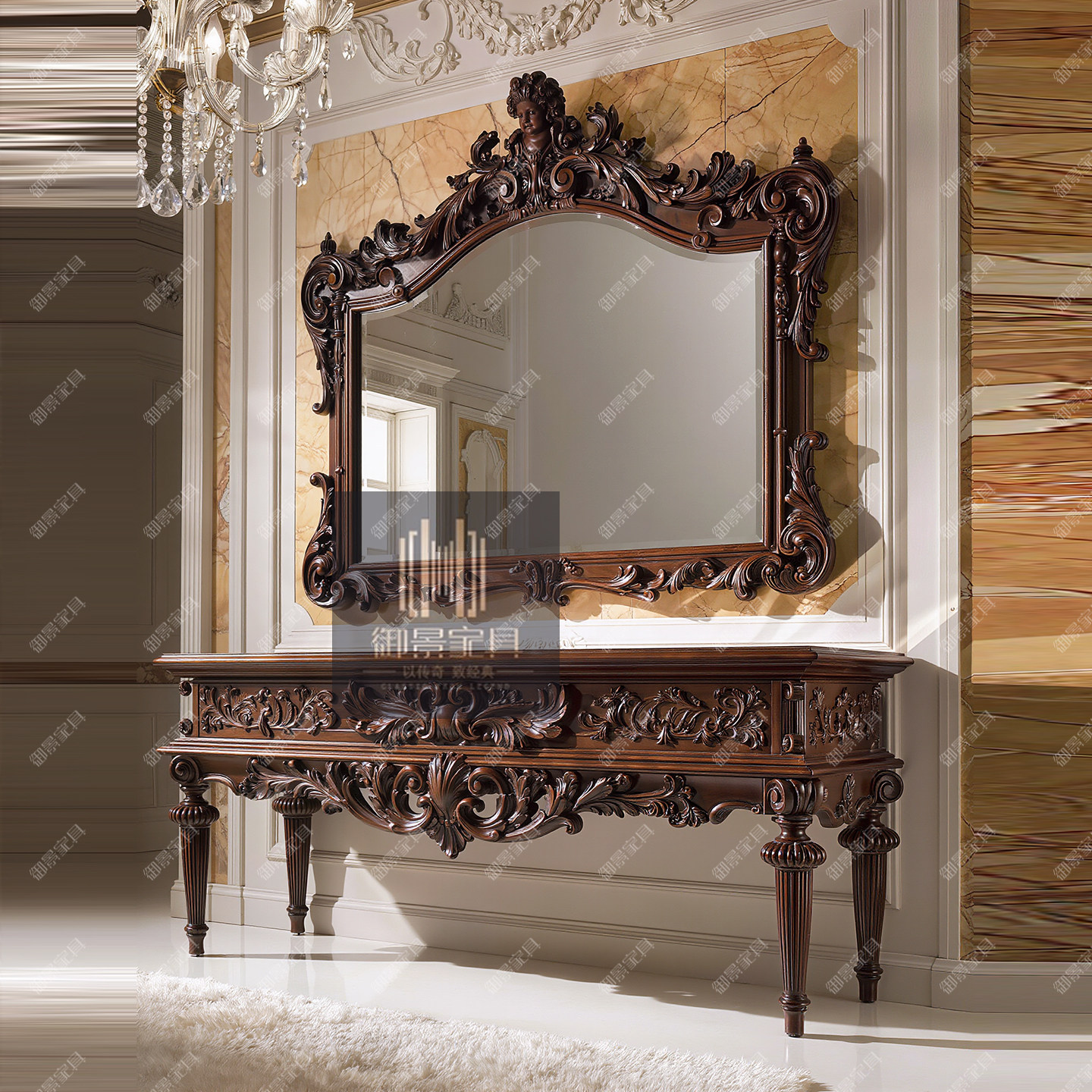 美式实木玄关台欧式复古雕花装饰柜客厅靠墙玄关台端景台沙发背几