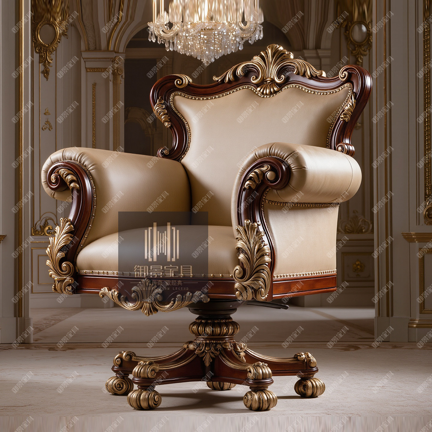 欧式全实木真皮软包老板椅班前椅法式宫廷雕花书椅办公椅转椅定制