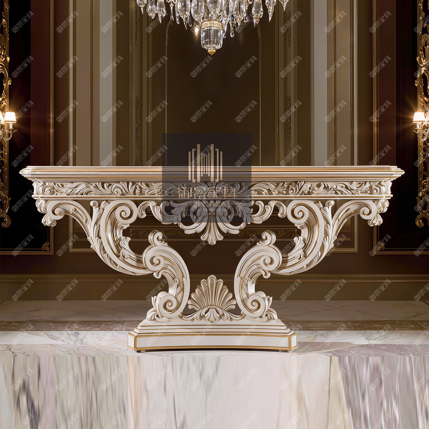 法式实木玄关台欧式复古雕花端景台客厅靠墙玄关柜子沙发背几条案