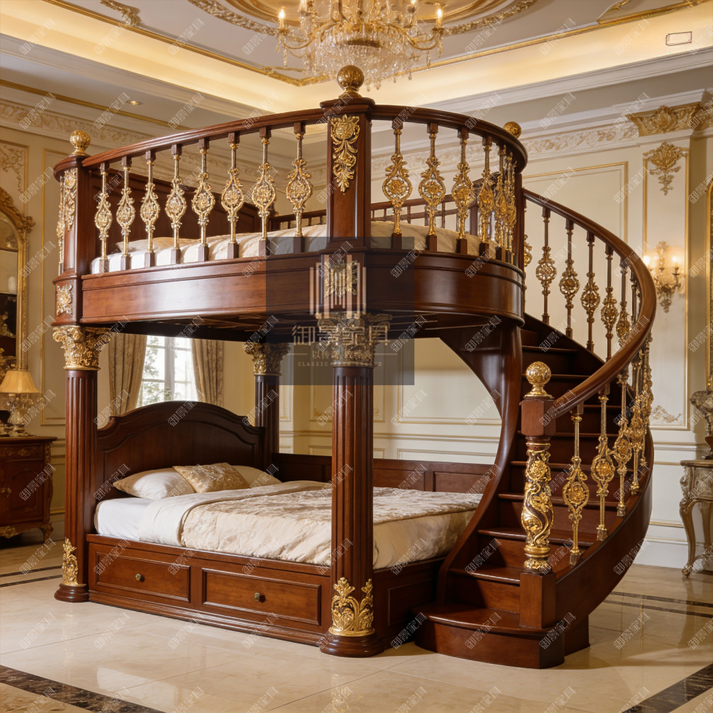 1.2米1.5米上下铺实木儿童床客房高低双层床欧式楼梯床美式家具