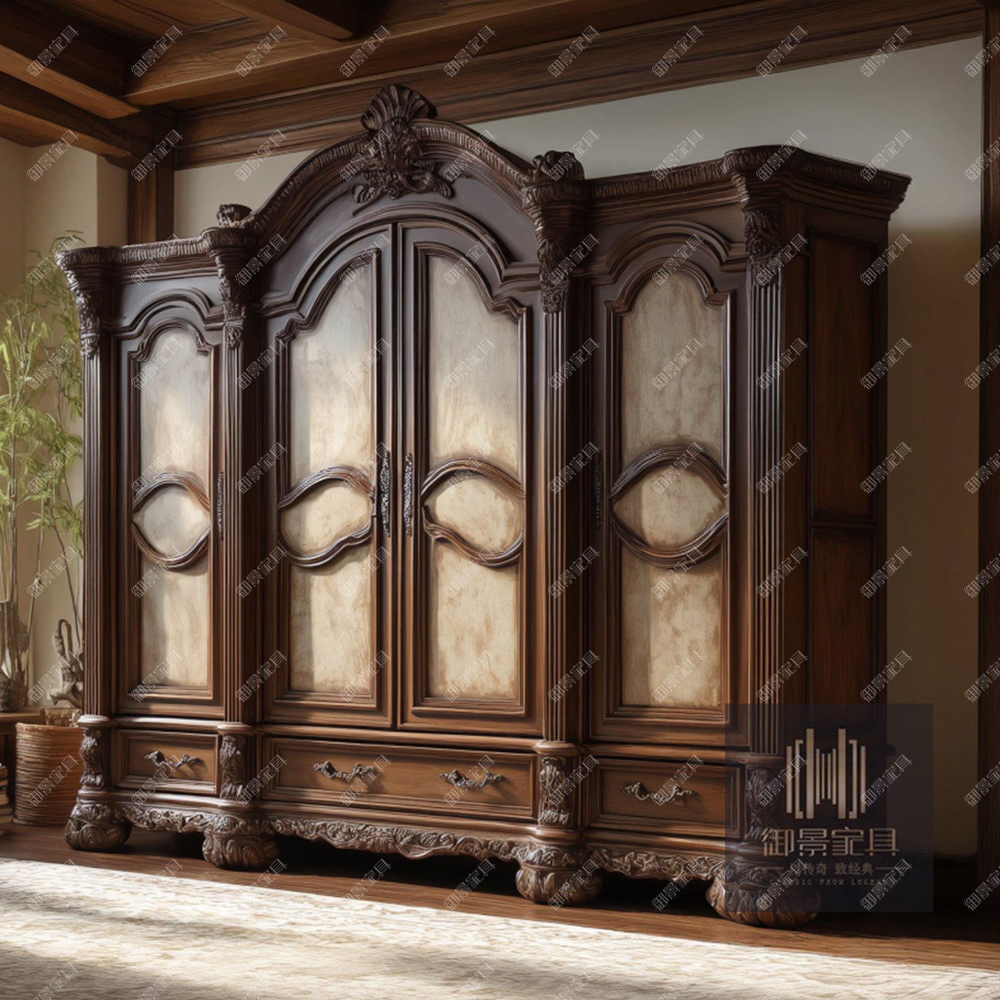 法式实木衣柜欧式古典雕花储物柜巴洛克卧室收纳柜衣帽间家具定制