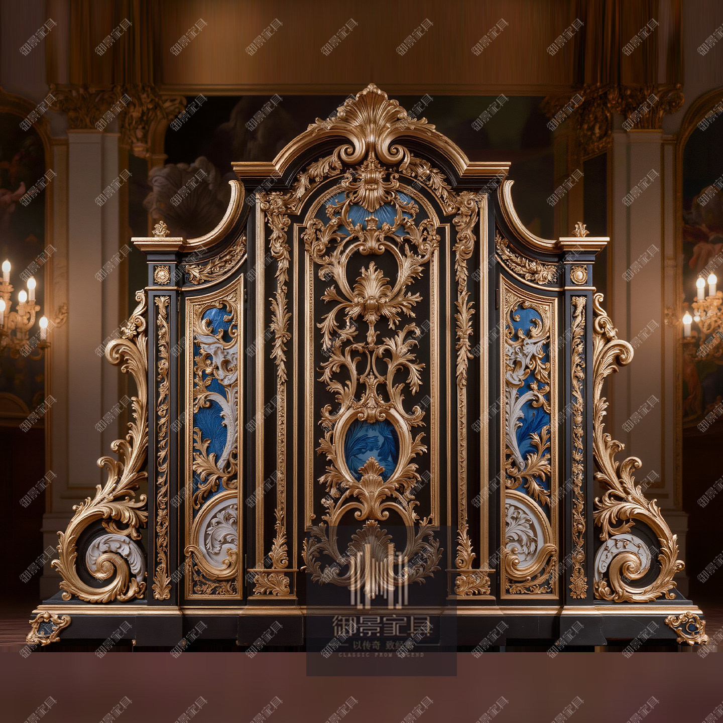 欧式古典落地屏风双面雕花隔断客厅装饰实木工艺品摆件法式巴洛克