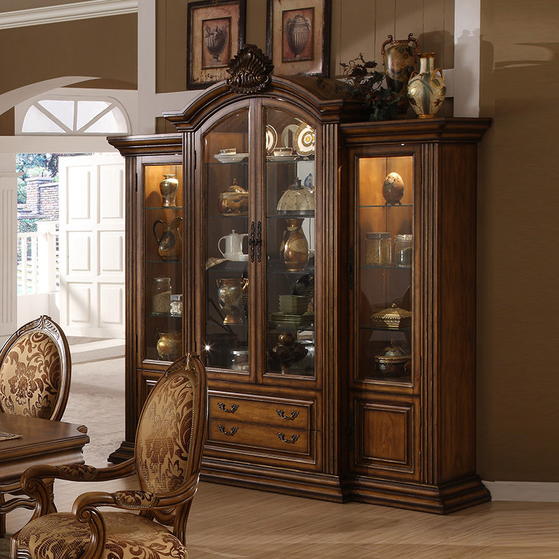 欧式酒柜全实木玻璃储物柜家用餐边柜美式雕花设计靠墙展示柜定制