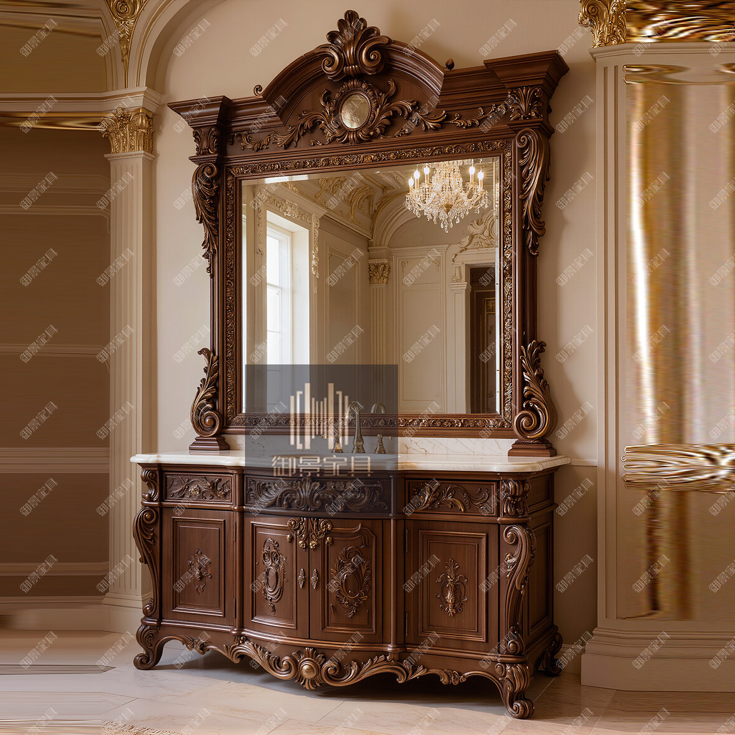 欧式实木浴室柜法式复古雕花卫浴柜卫生间洗漱台洗手盆柜组合定制