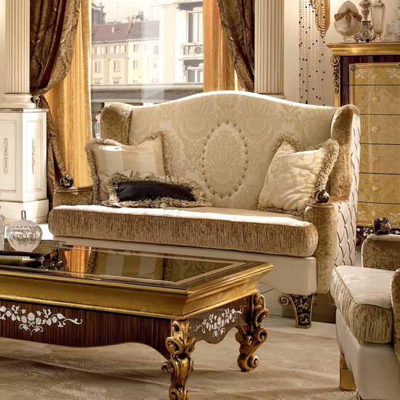 欧式高端实木布艺沙发家用欧式金箔做旧单人两人三人为组合沙发