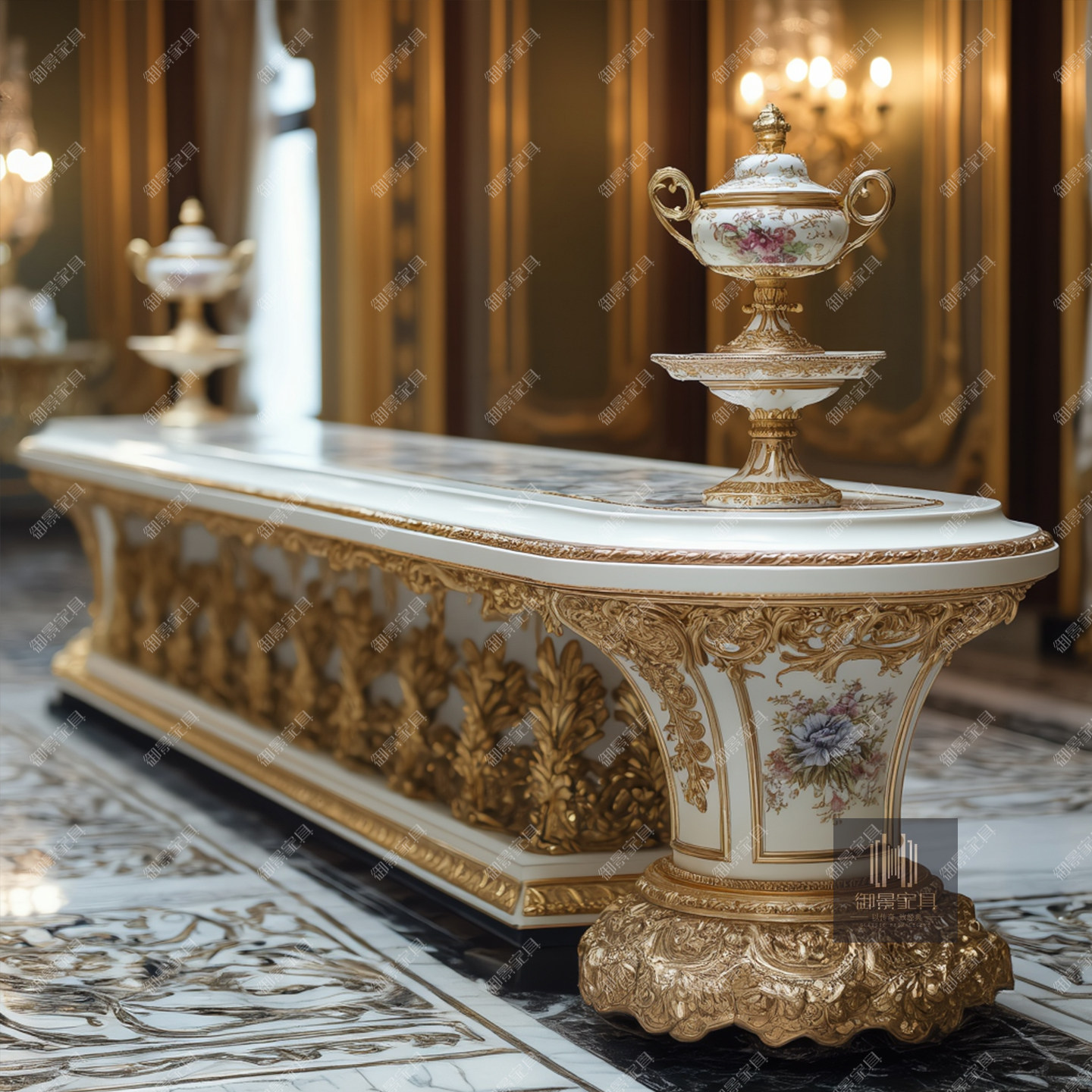 法式巴洛克实木茶几茶台欧式雕花彩绘前台接待洽谈桌收银台大户型