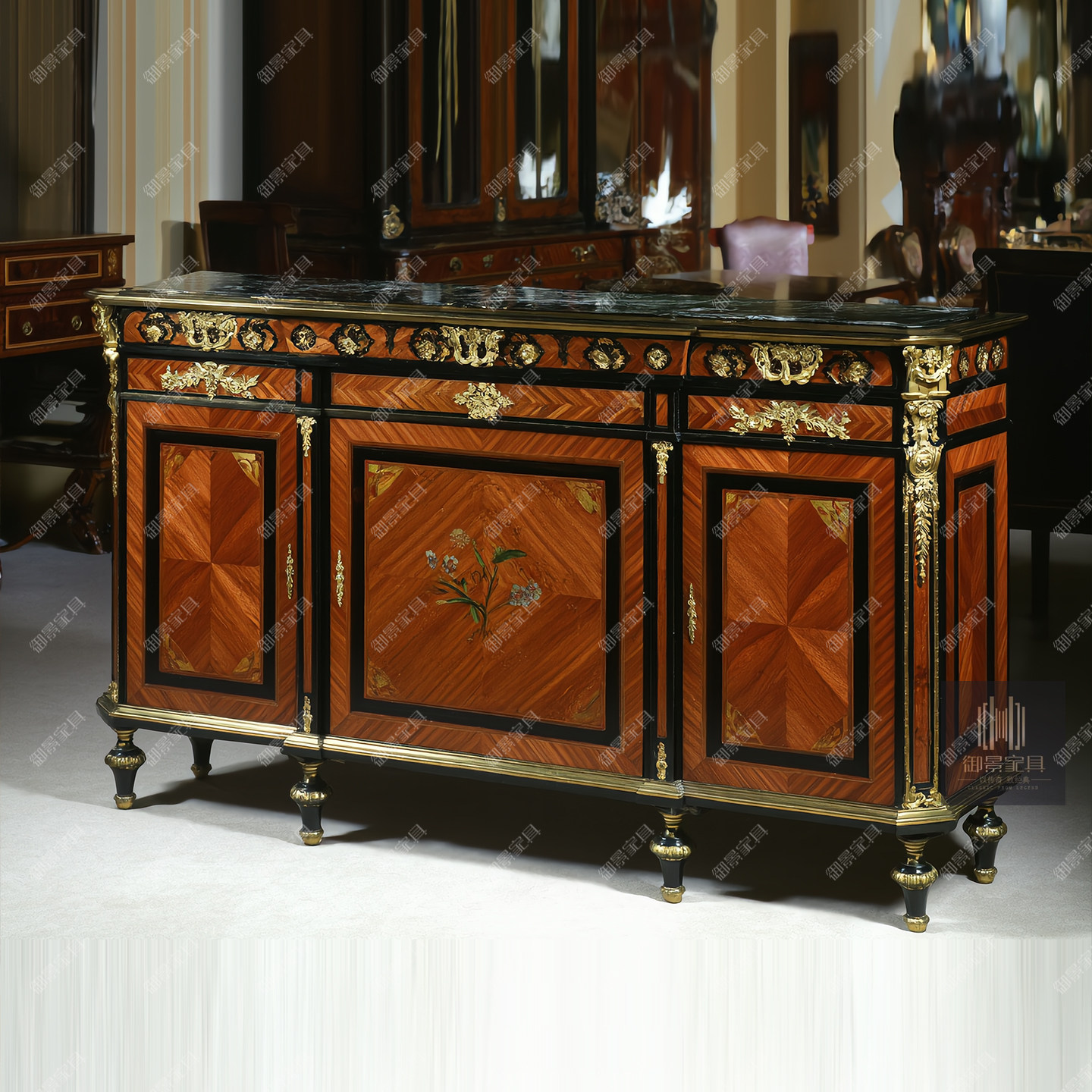 法式实木餐边柜欧式古典雕花储物柜收纳柜收藏柜边柜靠墙玄关柜