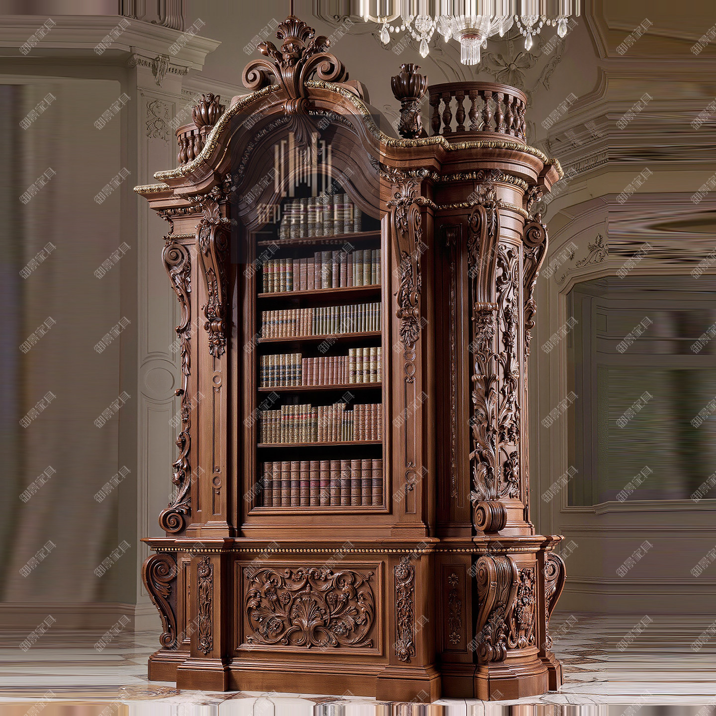 欧式宫廷实木雕花展示柜装饰柜子法式巴洛克古典陈列柜子书柜书架