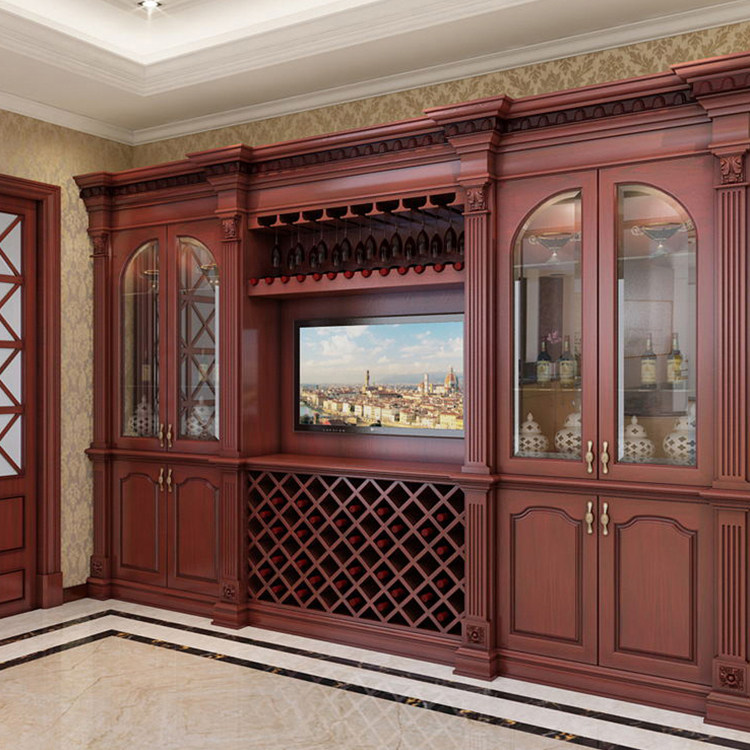 樱桃色组合实木酒柜欧式全实木组装展示柜展示柜客厅背景墙柜子
