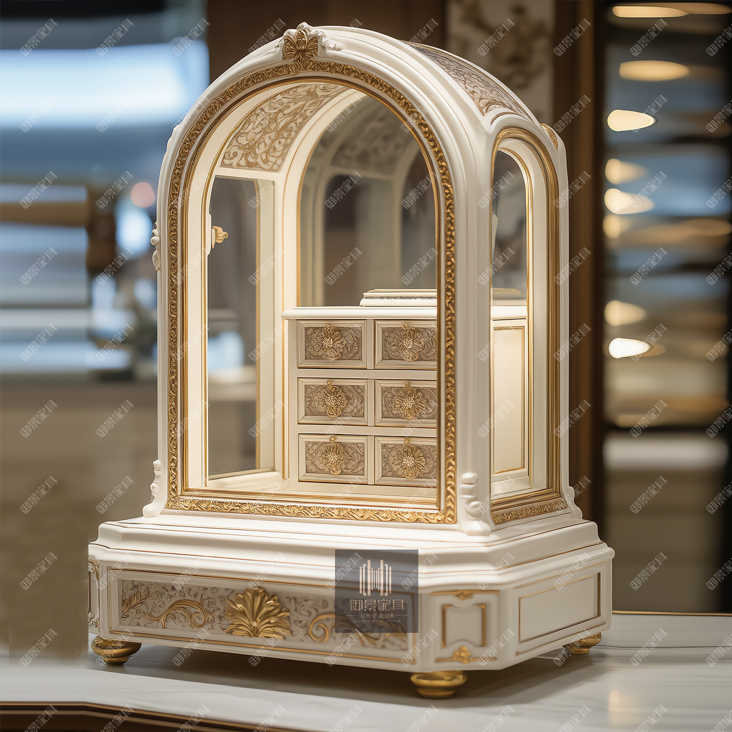 小型珠宝首饰柜收纳柜法式宫廷金箔烤漆装饰柜欧式雕花耳环吊坠柜