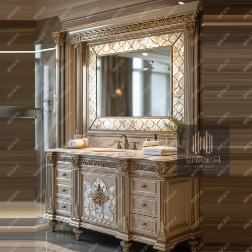 法式复古雕花实木浴室柜洗手柜