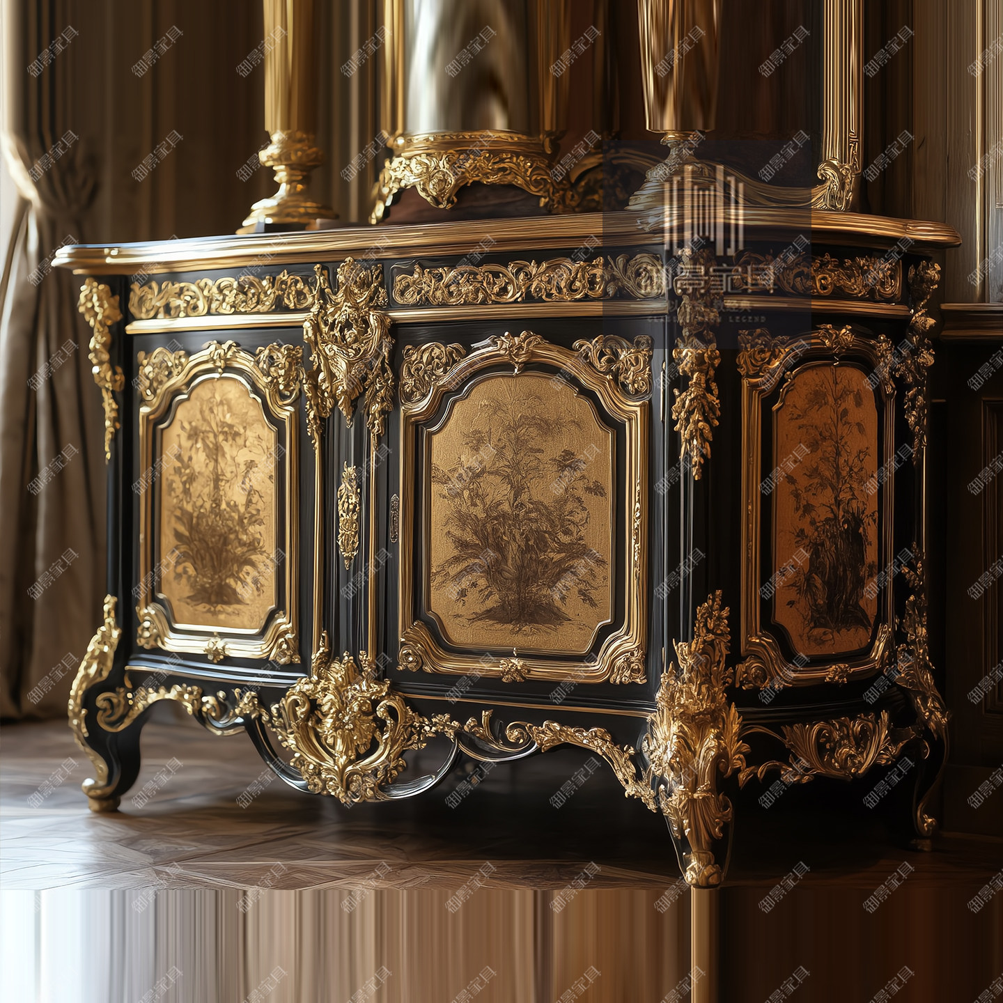 巴洛克实木餐边柜欧式雕花茶水柜法式宫廷装饰柜客厅走廊玄关柜子