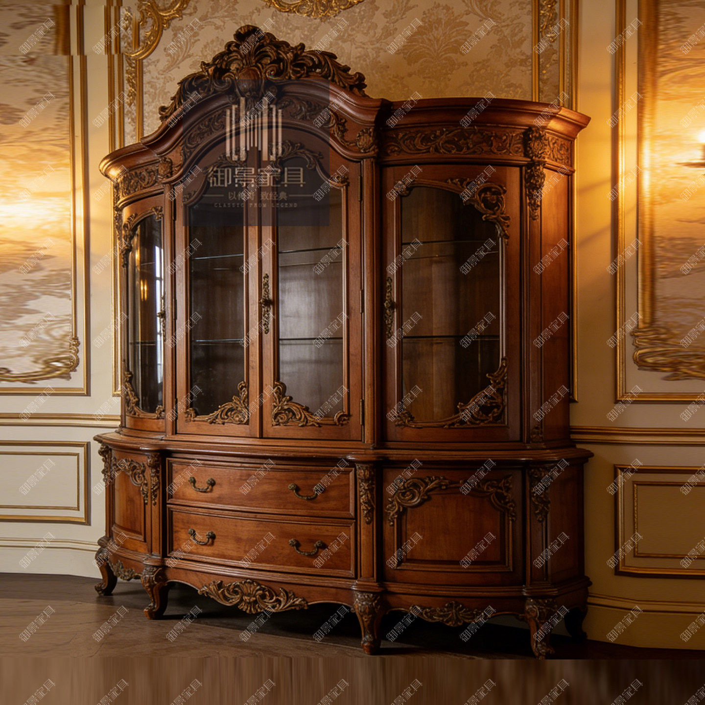 欧式古典奢华酒柜四门法式高档收纳柜玻璃门展示柜珠宝古董陶瓷柜