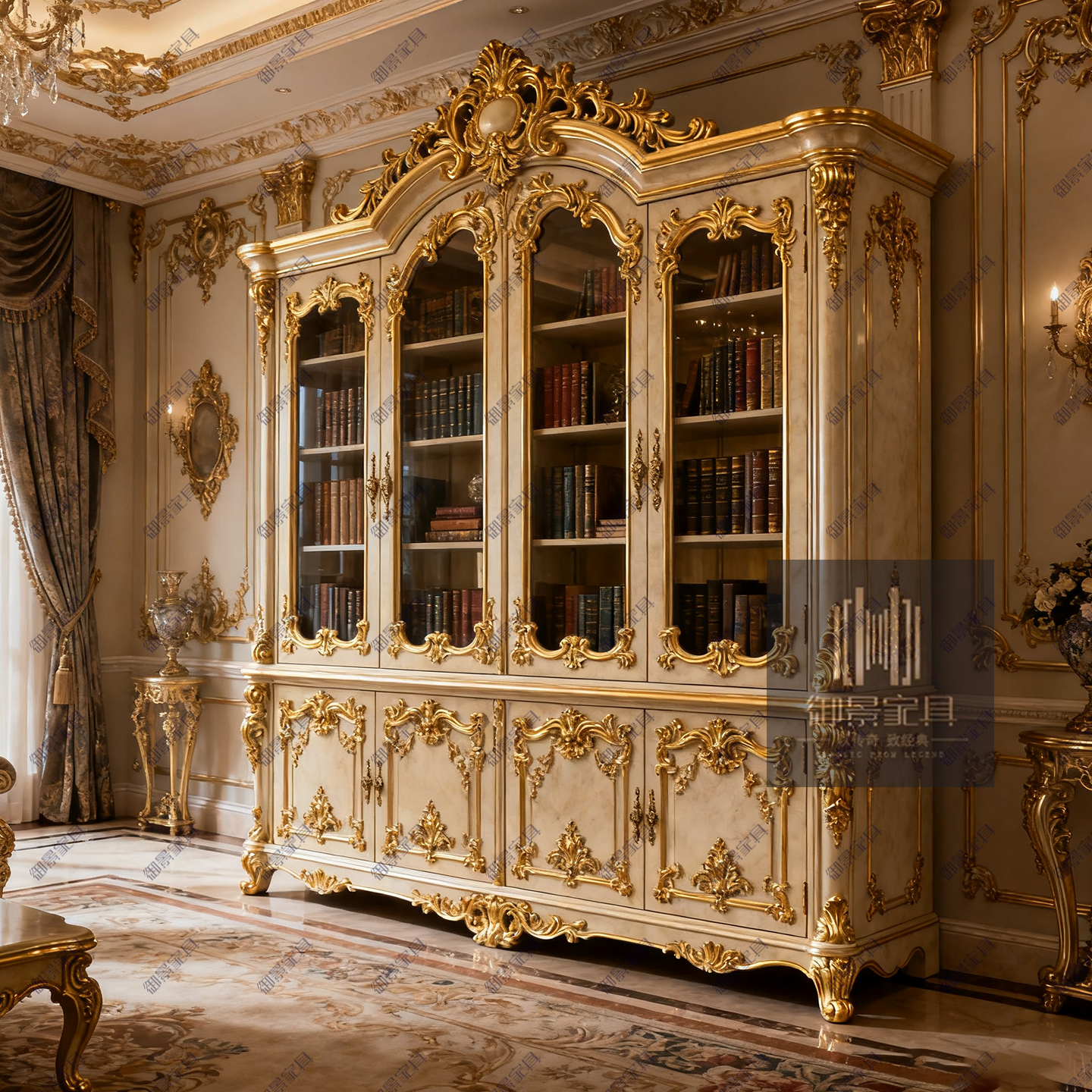 巴洛克实木酒柜定制欧式雕花展示柜陈列柜别墅展示柜茶叶柜靠墙