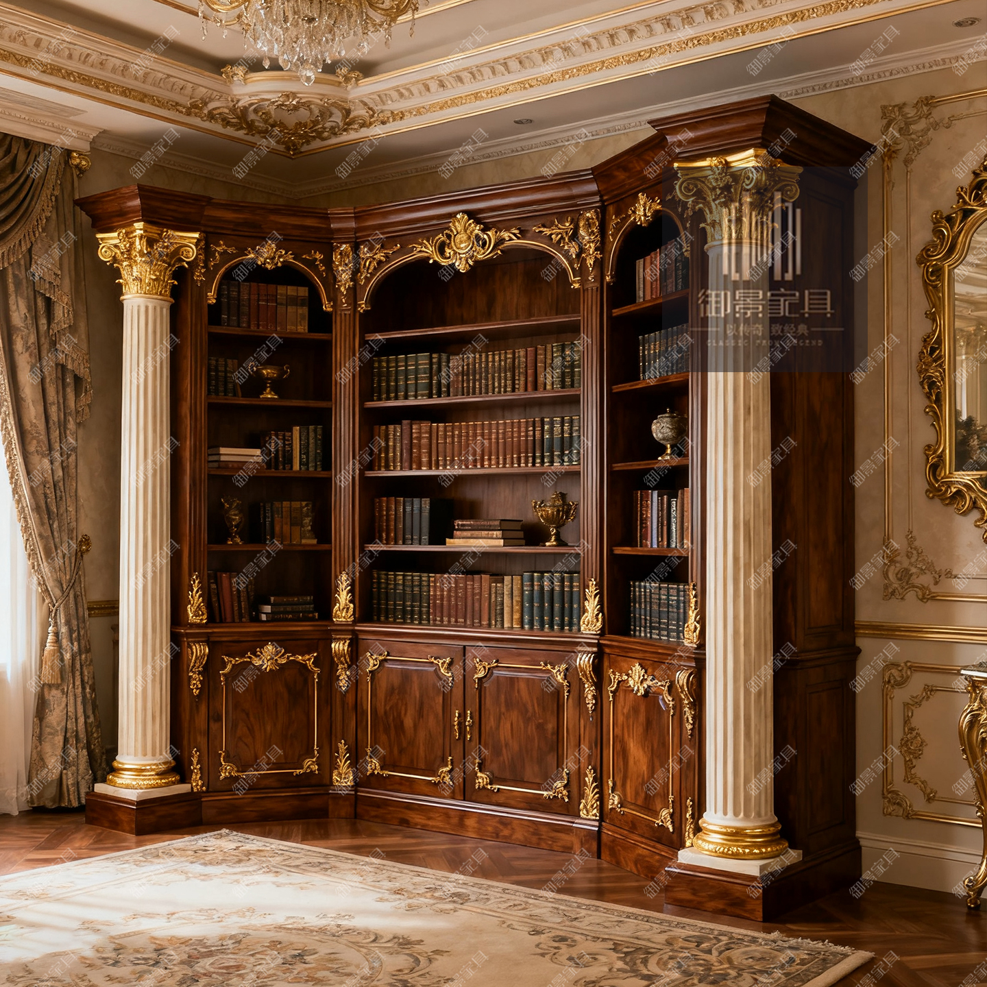 欧式雕花转角书柜定制墙角装饰柜