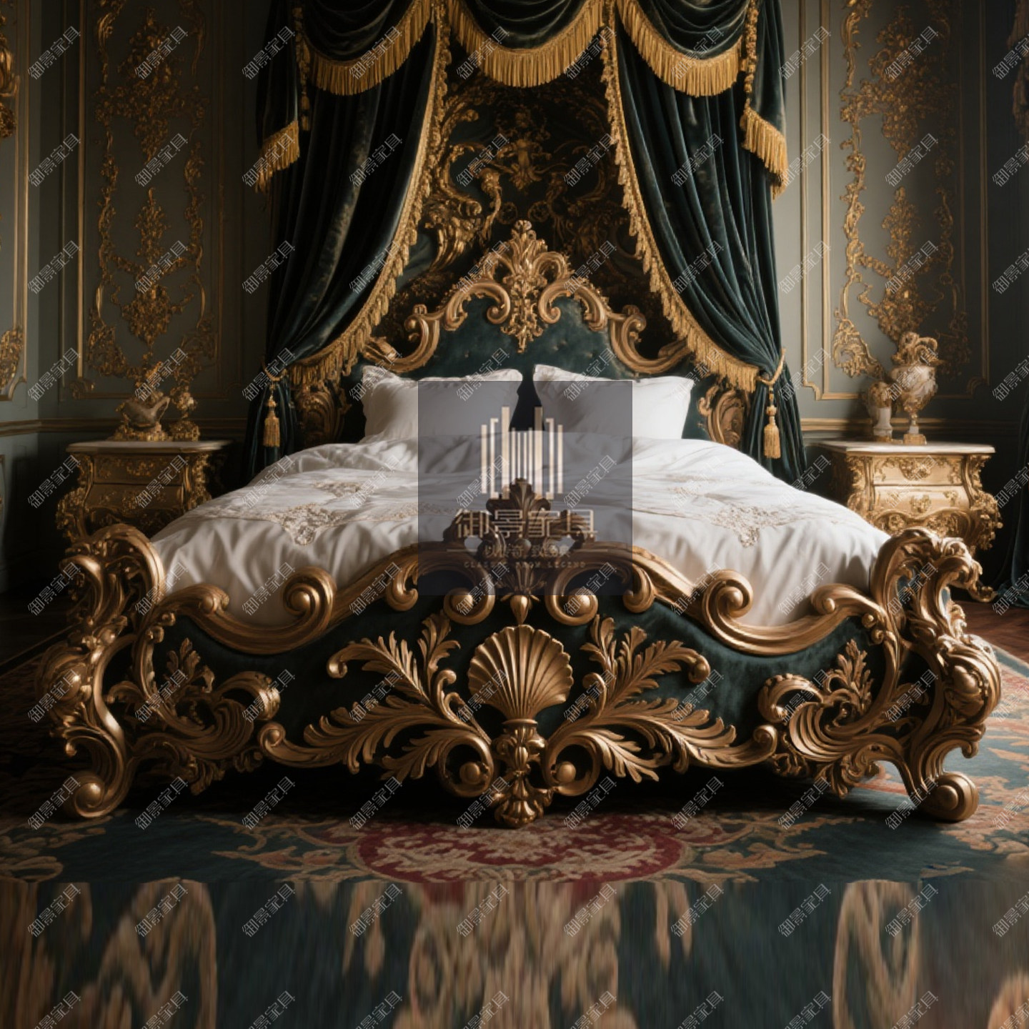 欧式实木床法式宫廷布艺床复古雕花床卧室双人床别墅主卧床婚床