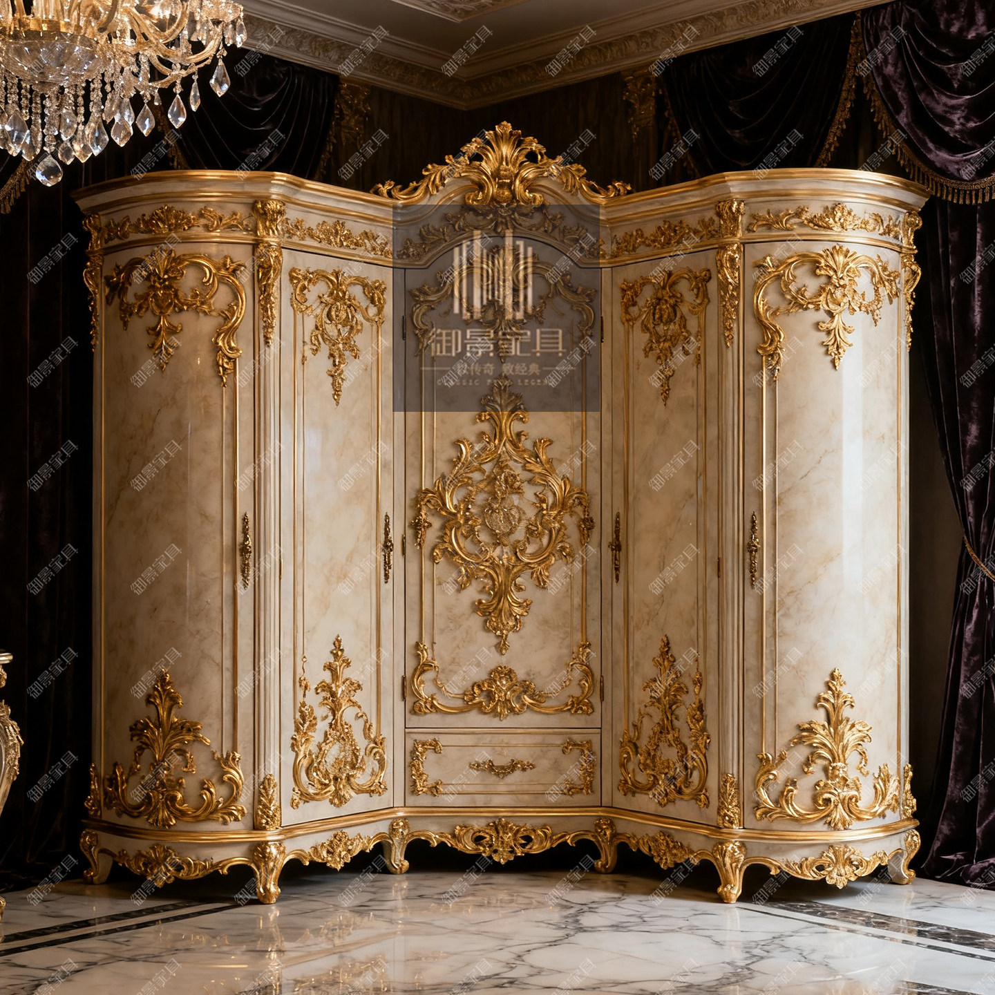 法式实木衣柜欧式古典雕花转角橱柜卧室储物柜衣帽间收纳柜衣帽柜