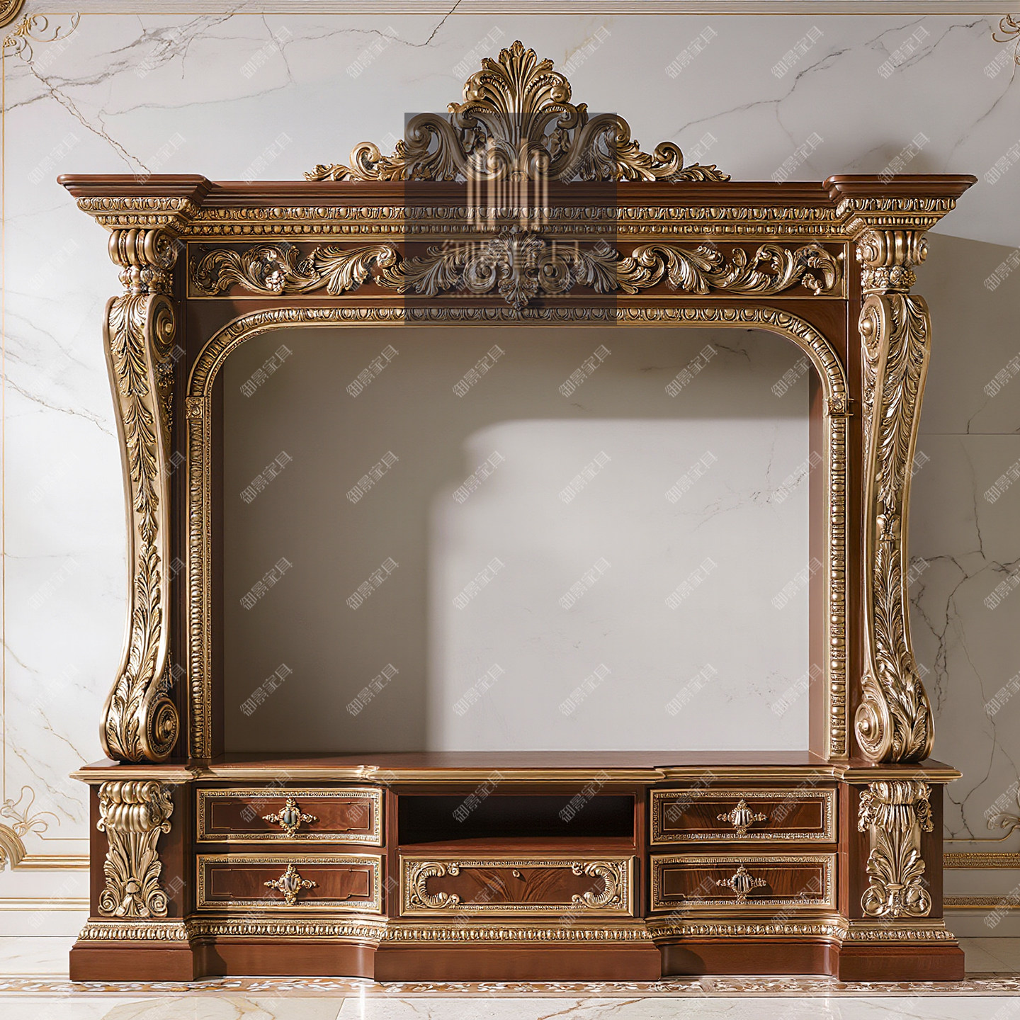 客厅组合电视柜烤漆金箔家具欧式雕花展示柜装饰柜背景墙饰品柜子