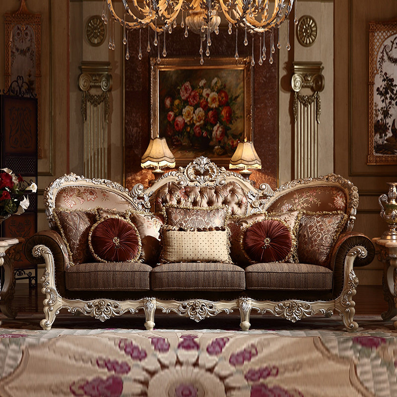 法式宫廷实木沙发组合123人欧式布艺沙发别墅酒店设计师家具定制