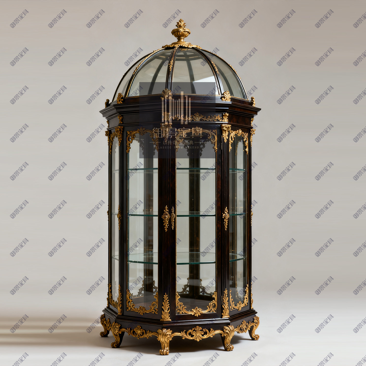 法式巴洛克圆形酒柜欧式雕花茶叶柜古董珠宝陶瓷装饰柜展示柜定制