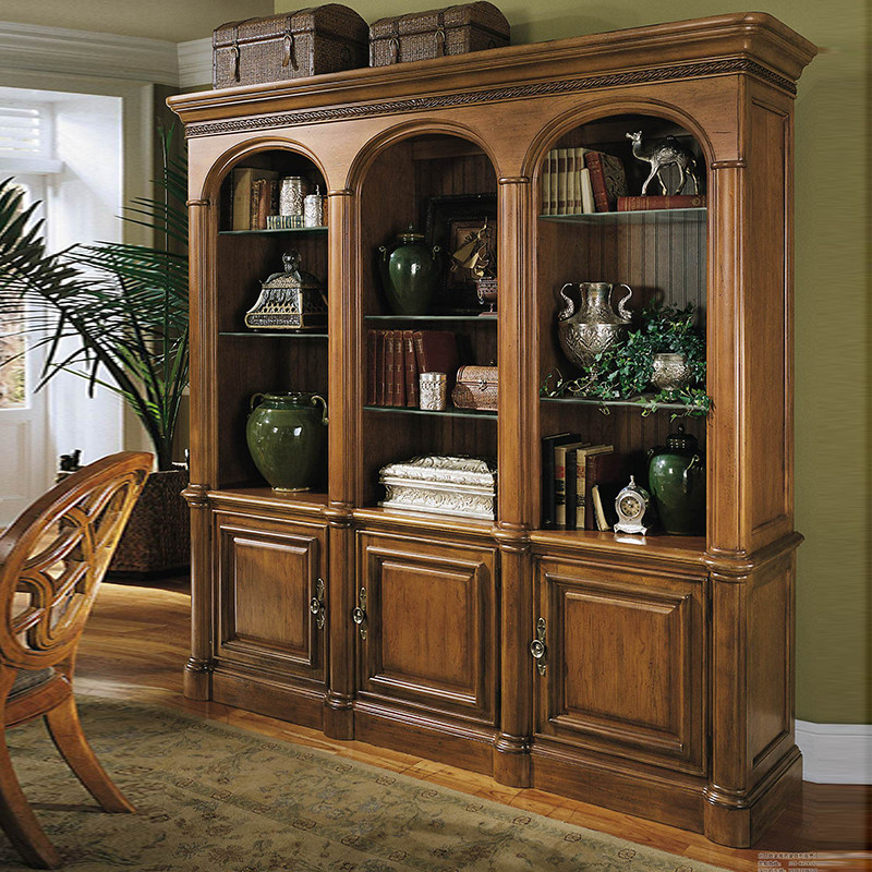美式乡村实木书柜书橱家用客厅书房展示柜装饰柜陈列柜别墅家具