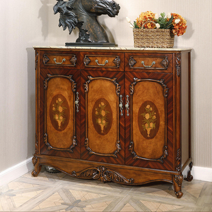 欧式高端全实木鞋柜家用进门入户鞋架大理石台面储物柜收纳柜定制