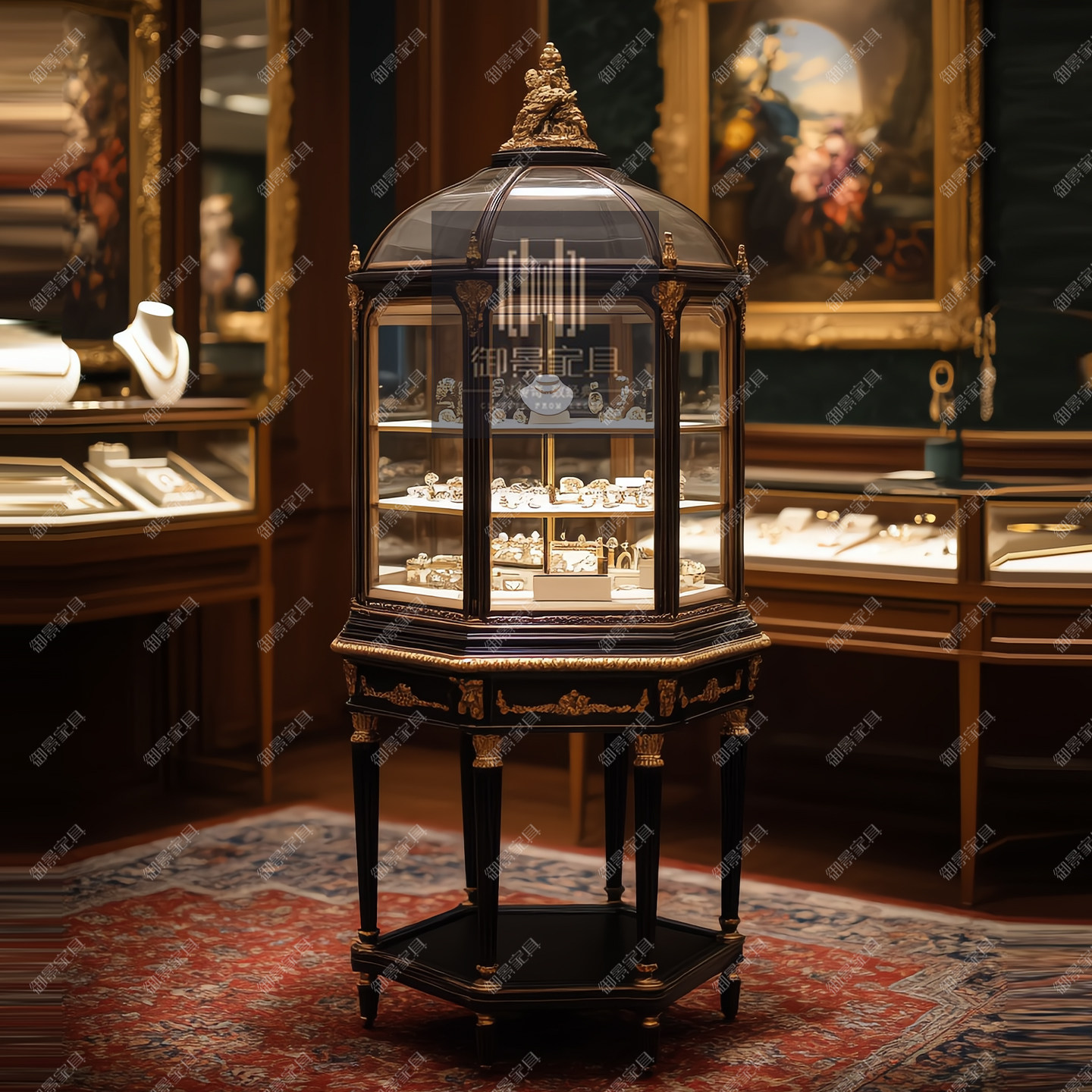 美式实木玻璃陈列柜欧式珠宝首饰古董陶瓷名酒奢侈品展示收纳柜