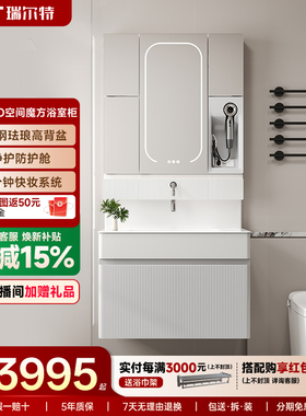 瑞尔特新款日式浴室柜组合晶釉钢珐琅高背盆卫生间洗漱台盆M10pro