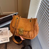通勤时尚 韩国新款 小众设计ins链条小方包2025褶皱气质单肩包女式
