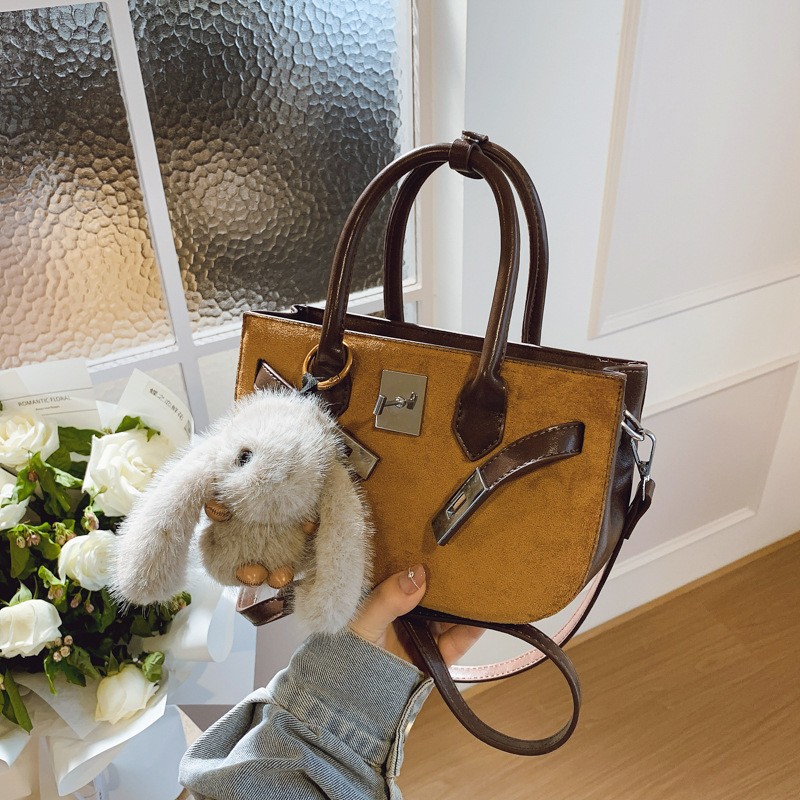 高级感磨砂皮拼接通勤包女