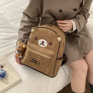 韩系复古学院风双肩包2025新款女日系小众卡通通勤大学生书包