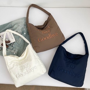 ins风刺绣托特包时尚复古韩系大容量单肩包休闲外出学生布包