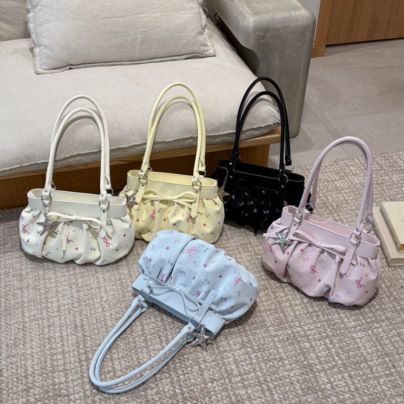 韩版时尚褶皱女士手提包2026新款花朵印花腋下包时尚单肩斜挎包包