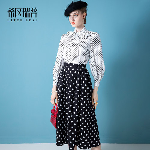 半身裙设计感小众春秋季黑白波点