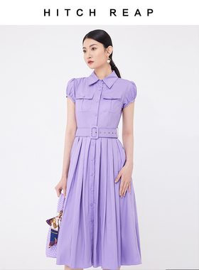 希区瑞普春夏装新款短袖衬衣领过膝中长裙气质通勤连衣裙F1761