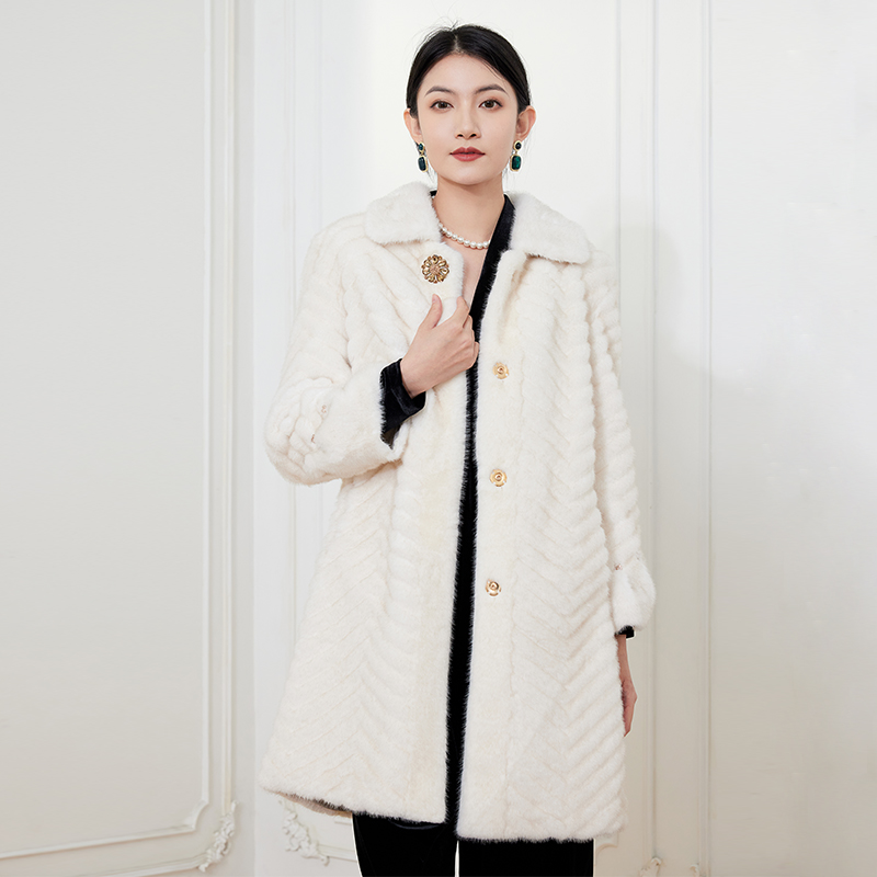 仿水貂皮毛一体大衣冬季中长外套