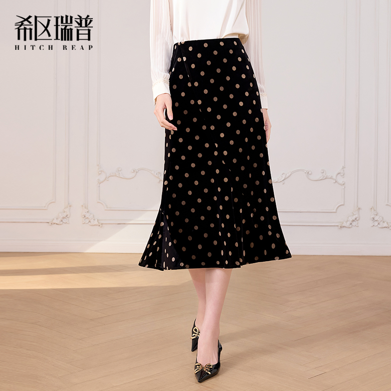 希区瑞普丝绒波点鱼尾裙