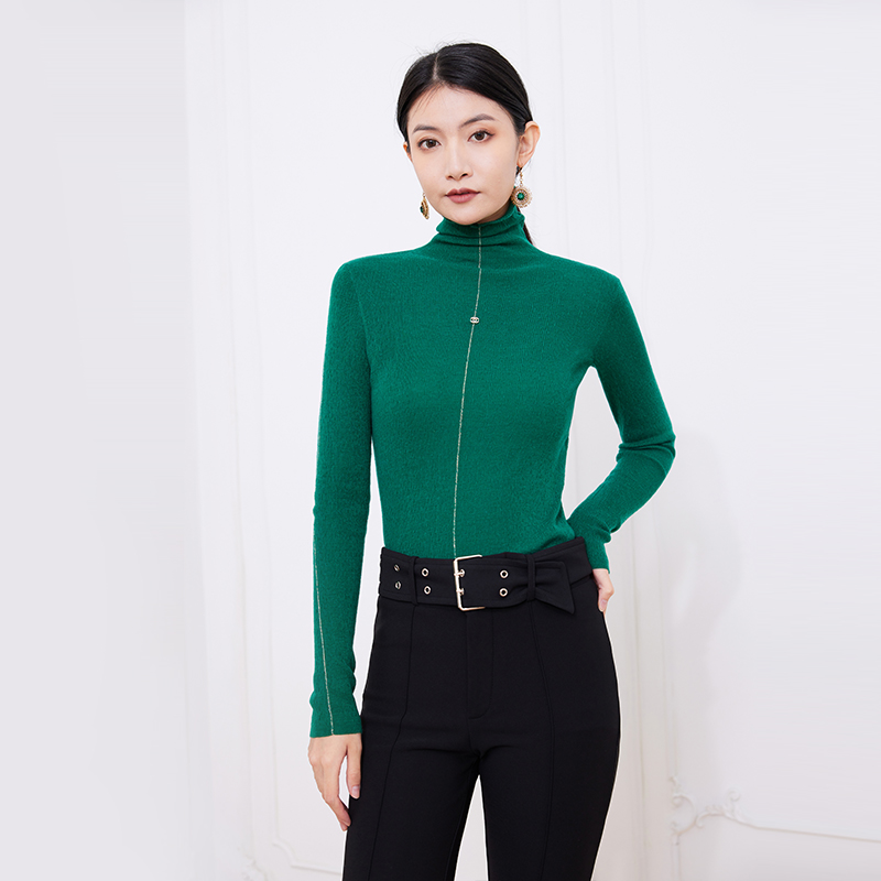 希区瑞普羊毛亮条高领打底针织衫