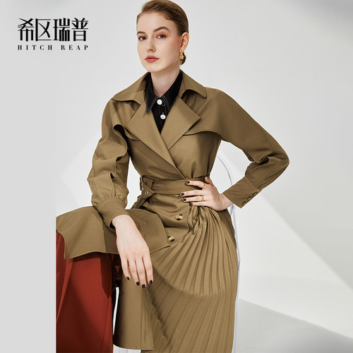 时尚收腰中长款风衣外套