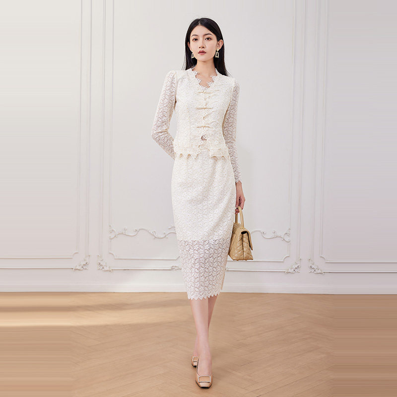 蕾丝外套半身裙法式套装新中式