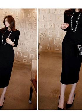 秋冬黑色内搭中长款时尚配大衣女后开叉打底裙通勤显瘦休闲一步裙